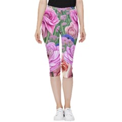 Broken And Budding Watercolor Flowers Inside Out Lightweight Velour Capri Leggings  by GardenOfOphir