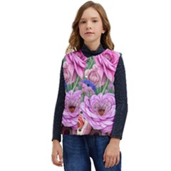 Broken And Budding Watercolor Flowers Kid s Short Button Up Puffer Vest	 by GardenOfOphir