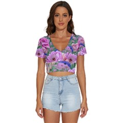 Broken And Budding Watercolor Flowers V-neck Crop Top by GardenOfOphir