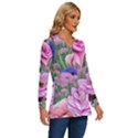 Broken And Budding Watercolor Flowers Long Sleeve Drawstring Hooded Top View3