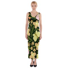 Flowers Rose Blossom Pattern Creative Motif Fitted Maxi Dress by Ravend