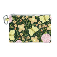 Flowers Rose Blossom Pattern Creative Motif Canvas Cosmetic Bag (large) by Ravend