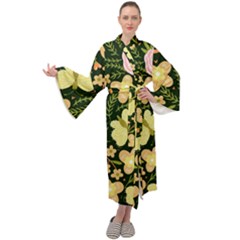 Flowers Rose Blossom Pattern Creative Motif Maxi Velvet Kimono by Ravend