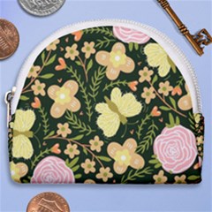 Flowers Rose Blossom Pattern Creative Motif Horseshoe Style Canvas Pouch by Ravend