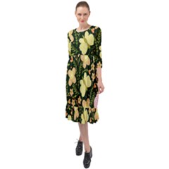 Flowers Rose Blossom Pattern Creative Motif Ruffle End Midi Chiffon Dress by Ravend