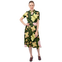 Flowers Rose Blossom Pattern Creative Motif Keyhole Neckline Chiffon Dress by Ravend