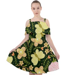 Flowers Rose Blossom Pattern Creative Motif Cut Out Shoulders Chiffon Dress by Ravend