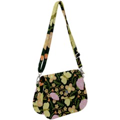 Flowers Rose Blossom Pattern Creative Motif Saddle Handbag by Ravend