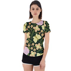 Flowers Rose Blossom Pattern Creative Motif Back Cut Out Sport Tee by Ravend