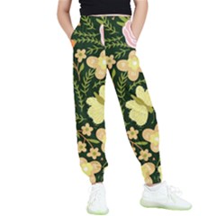 Flowers Rose Blossom Pattern Creative Motif Kids  Elastic Waist Pants by Ravend