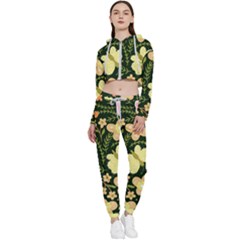 Flowers Rose Blossom Pattern Creative Motif Cropped Zip Up Lounge Set by Ravend