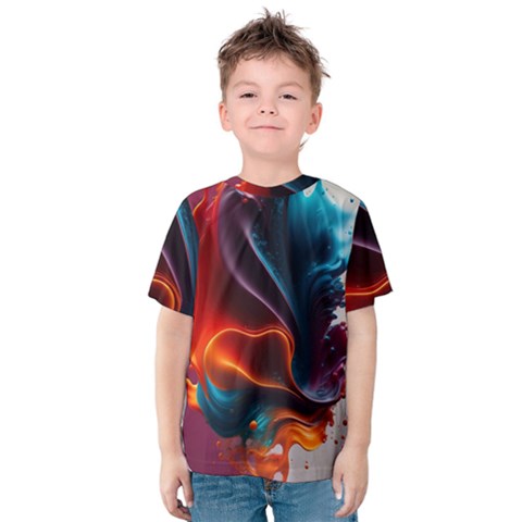 Ai Generated Swirl Splash Blaze Design Art Kids  Cotton Tee by Ravend