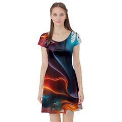 Ai Generated Swirl Splash Blaze Design Art Short Sleeve Skater Dress by Ravend