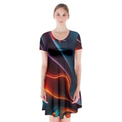 Ai Generated Swirl Splash Blaze Design Art Short Sleeve V-neck Flare Dress by Ravend