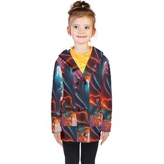 Ai Generated Swirl Splash Blaze Design Art Kids  Double Breasted Button Coat by Ravend