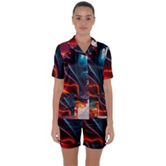 Ai Generated Swirl Splash Blaze Design Art Satin Short Sleeve Pajamas Set by Ravend