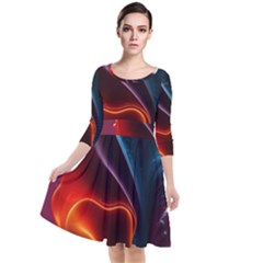 Ai Generated Swirl Splash Blaze Design Art Quarter Sleeve Waist Band Dress by Ravend