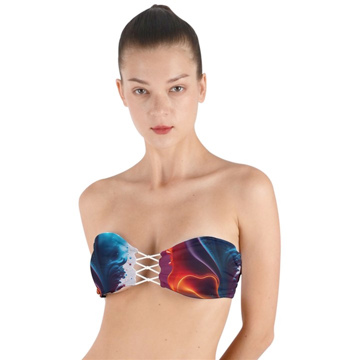 Ai Generated Swirl Splash Blaze Design Art Twist Bandeau Bikini Top