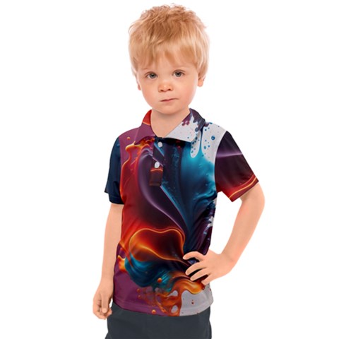 Ai Generated Swirl Splash Blaze Design Art Kids  Polo Tee by Ravend