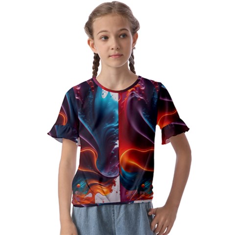 Ai Generated Swirl Splash Blaze Design Art Kids  Cuff Sleeve Scrunch Bottom Tee by Ravend