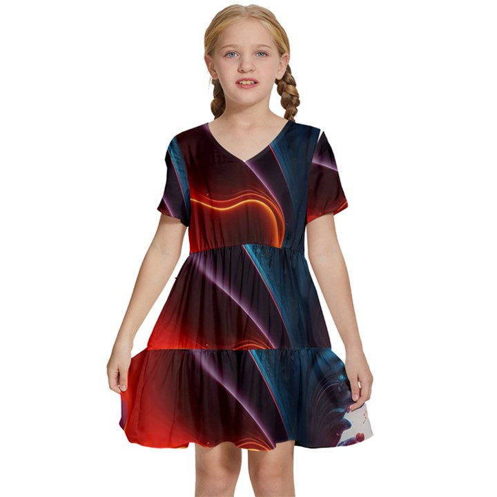 Ai Generated Swirl Splash Blaze Design Art Kids  Short Sleeve Tiered Mini Dress