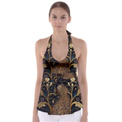 Peacock Plumage Bird Decorative Pattern Graceful Babydoll Tankini Top by Ravend