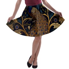 Peacock Plumage Bird Decorative Pattern Graceful A-line Skater Skirt by Ravend