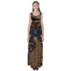 Peacock Plumage Bird Decorative Pattern Graceful Empire Waist Maxi Dress by Ravend