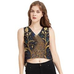 Peacock Plumage Bird Decorative Pattern Graceful V-neck Cropped Tank Top by Ravend