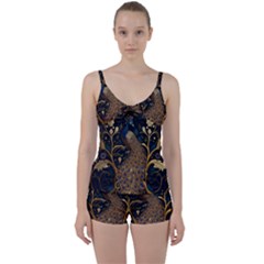 Peacock Plumage Bird Decorative Pattern Graceful Tie Front Two Piece Tankini by Ravend