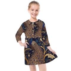 Peacock Plumage Bird Decorative Pattern Graceful Kids  Quarter Sleeve Shirt Dress by Ravend