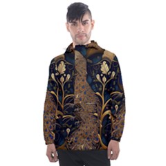 Peacock Plumage Bird Decorative Pattern Graceful Men s Front Pocket Pullover Windbreaker by Ravend