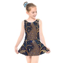 Peacock Plumage Bird Decorative Pattern Graceful Kids  Skater Dress Swimsuit