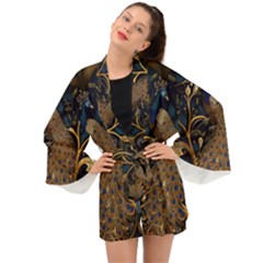 Peacock Plumage Bird Decorative Pattern Graceful Long Sleeve Kimono by Ravend