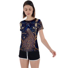 Peacock Plumage Bird Decorative Pattern Graceful Back Circle Cutout Sports Tee by Ravend