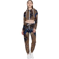 Peacock Plumage Bird Decorative Pattern Graceful Cropped Zip Up Lounge Set by Ravend