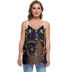 Peacock Plumage Bird Decorative Pattern Graceful Casual Spaghetti Strap Chiffon Top by Ravend