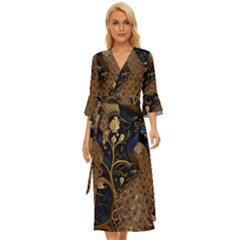 Peacock Plumage Bird Decorative Pattern Graceful Midsummer Wrap Dress by Ravend