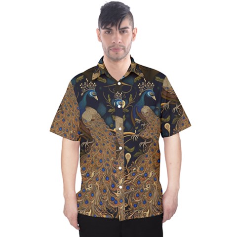 Peacock Plumage Bird Decorative Pattern Graceful Men s Hawaii Shirt by Ravend