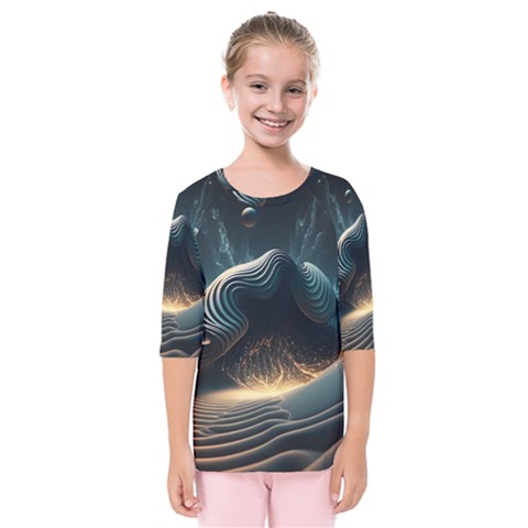 Ai Generated Swirl Space Design Fractal Light Kids  Quarter Sleeve Raglan Tee by Ravend