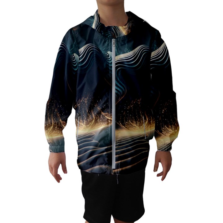 Ai Generated Swirl Space Design Fractal Light Kids  Hooded Windbreaker