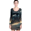 Ai Generated Swirl Space Design Fractal Light Long Sleeve Velvet Bodycon Dress View1