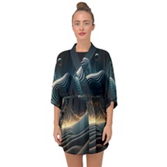 Ai Generated Swirl Space Design Fractal Light Half Sleeve Chiffon Kimono by Ravend