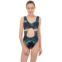 Ai Generated Swirl Space Design Fractal Light Center Cut Out Swimsuit by Ravend