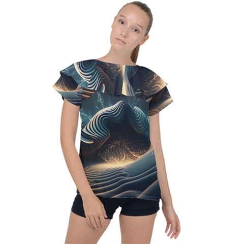 Ai Generated Swirl Space Design Fractal Light Ruffle Collar Chiffon Blouse by Ravend