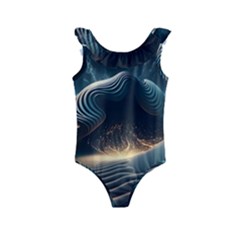 Ai Generated Swirl Space Design Fractal Light Kids  Frill Swimsuit by Ravend