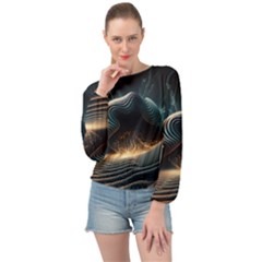 Ai Generated Swirl Space Design Fractal Light Banded Bottom Chiffon Top by Ravend