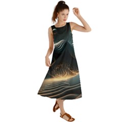 Ai Generated Swirl Space Design Fractal Light Summer Maxi Dress by Ravend