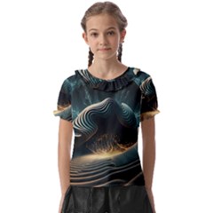 Ai Generated Swirl Space Design Fractal Light Kids  Frill Chiffon Blouse by Ravend