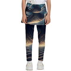 Ai Generated Swirl Space Design Fractal Light Kids  Skirted Pants by Ravend